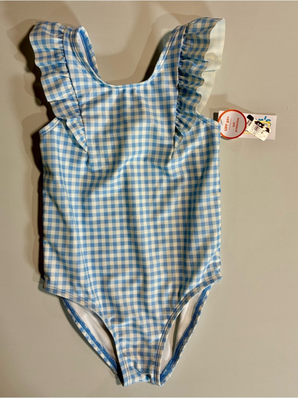 Carter's Light Blue and White Gingham Ruffle One-Piece Swimsuit